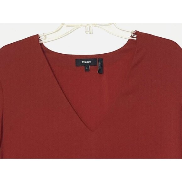 New Theory Ulyssa Admiral Brick Red V-Neck Bell Sleeve Dress - Made in USA - Picture 6 of 10